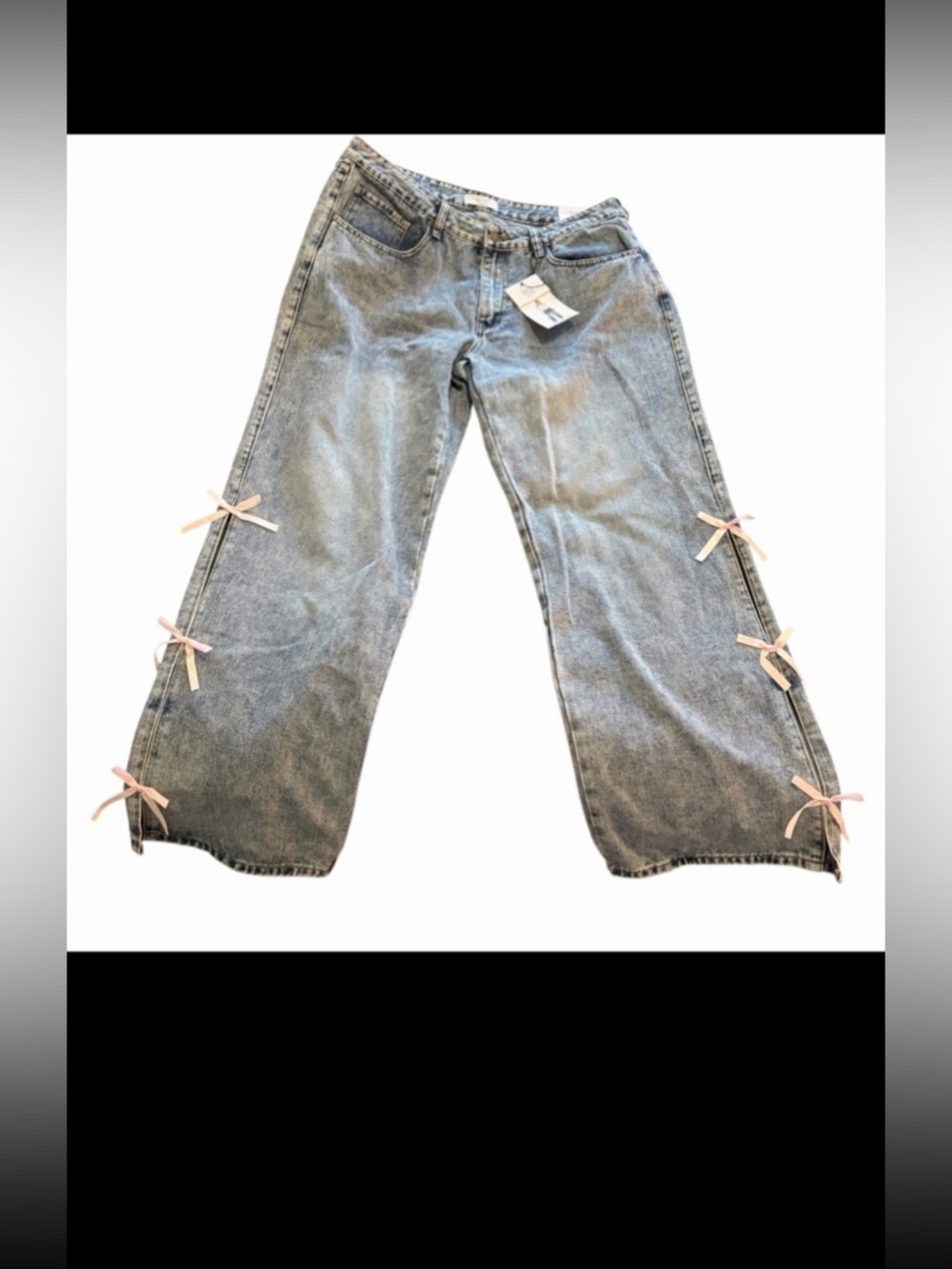 Rise Supply Wide Leg Jeans Juniors 17 Gray Pink Bow Detail Y2K‎